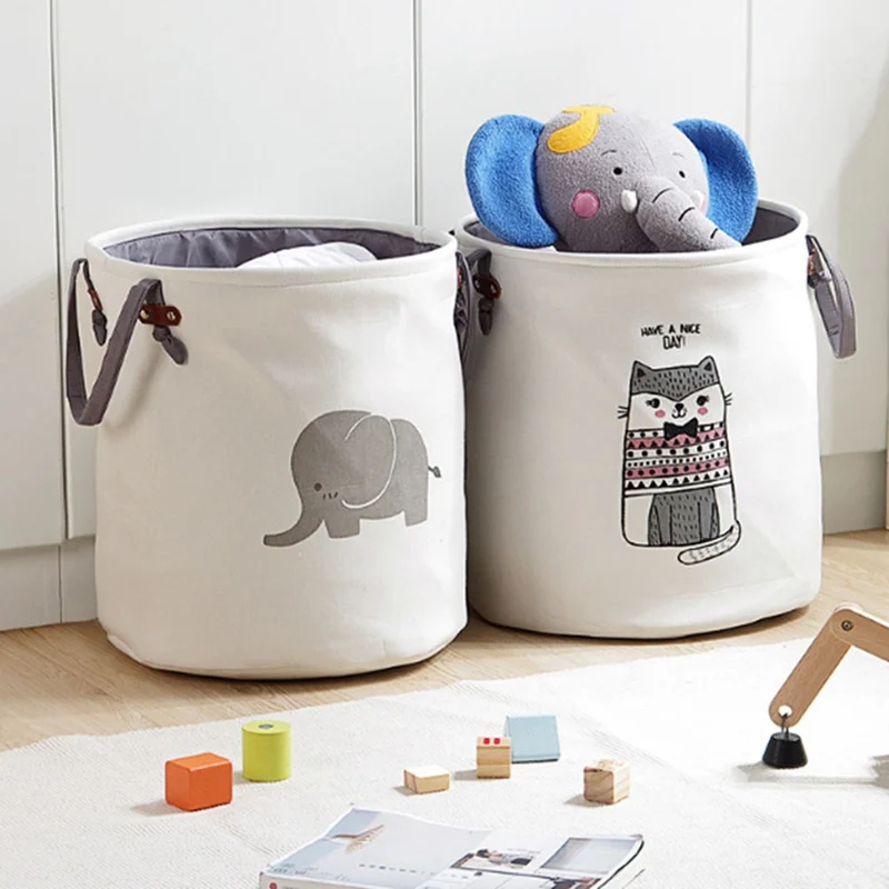 Creative Cotton Linen Laundry Folding Storage Bucket Dirty Clothes Barrel Children Toy Storage Basket Gift
