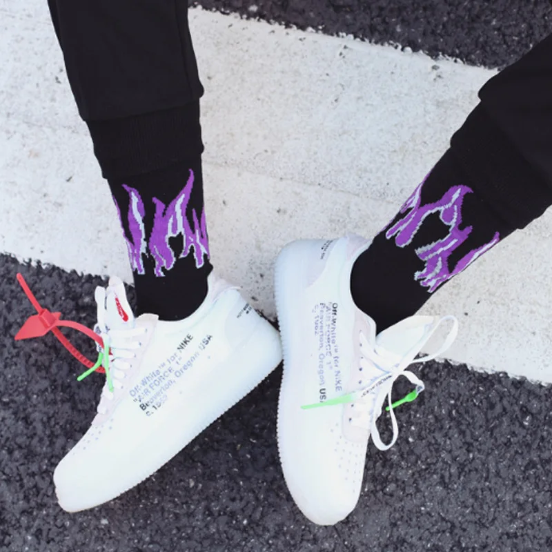 Женские Модные Веселые носки в стиле хип хоп с изображением пламени жаккардовые