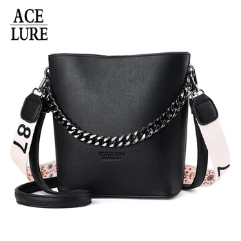 

ACELURE Simple Style Atmospheric Ladies Fashion Crossbody Bag Hasp Bucket Bags Women Soft PU Leather Wide Strap Shoulder Bags