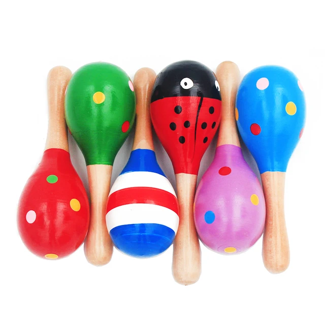 1Pc 12x4cm Infant & Toddlers Wood Sand Hammer Wooden Maraca Rattles Sand Hammer Kids Musical Party Favor Child Baby Shaker Toy 1