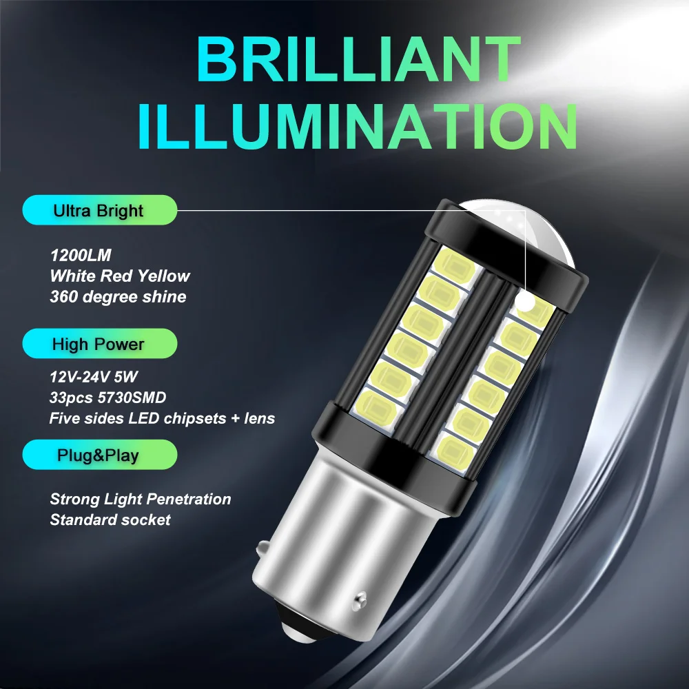 2pcs 1156 BA15S P21W 1157 P21/5W BAY15D BAU15S PY21W LED Car Tail Bulb Brake Lights Reverse Lamp Daytime Running Signal Light