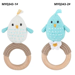 Baby Wooden Teether Ring DIY Crochet Animal Rattle Infant Teething Nursing Toy