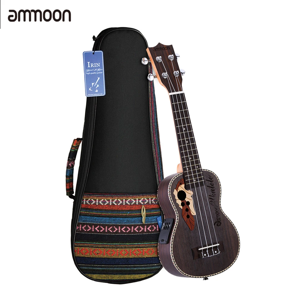 ammoon Spruce Ukelele 21&quot Ukulele Acoustic with Bag 15 Fret 4 Strings Musical Instrument Built-in EQ Pickup | Спорт и