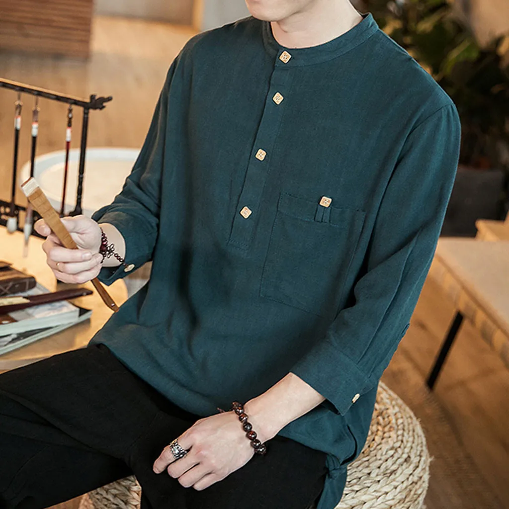Camisa Для мужчин рубашка хлопковый Детский свитер из Демисезонный свободные 9-рубашка с длинным рукавом Топ Мода Повседневное, на каждый день, однотонный Цвет Простая рубашка для мужчин; Новинка; замшевая