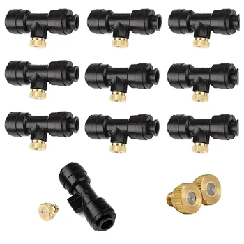 

20 Pcs Tube Low-Pressure Nozzle Sliding Sleeve (Quick Connection) Atomizing Nozzle with Tee Fitting, Plastic