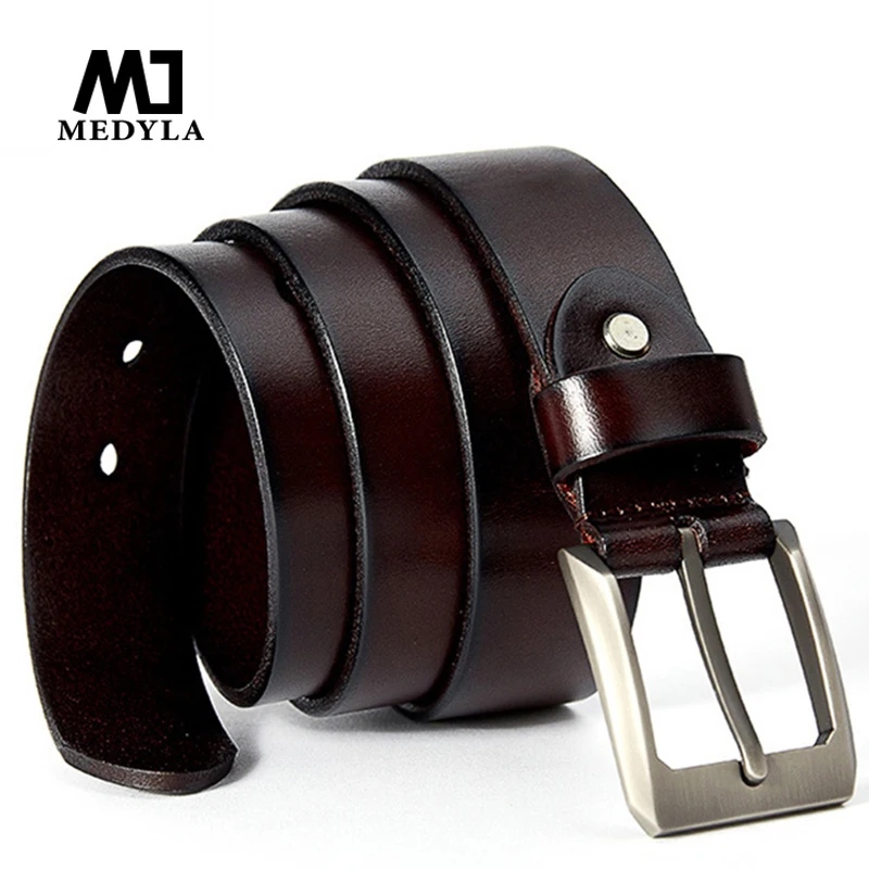 

MEDYLA brand casual pants belt for men high quality natural cowhide full polished male belt for jeans casual pants men's gift