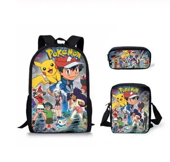 

3PCs/Set Children's Backpack Cute Pokemon Anime Pattern School Bags Set Kawaii Pikachu Design Tennagers Cool Book Bags