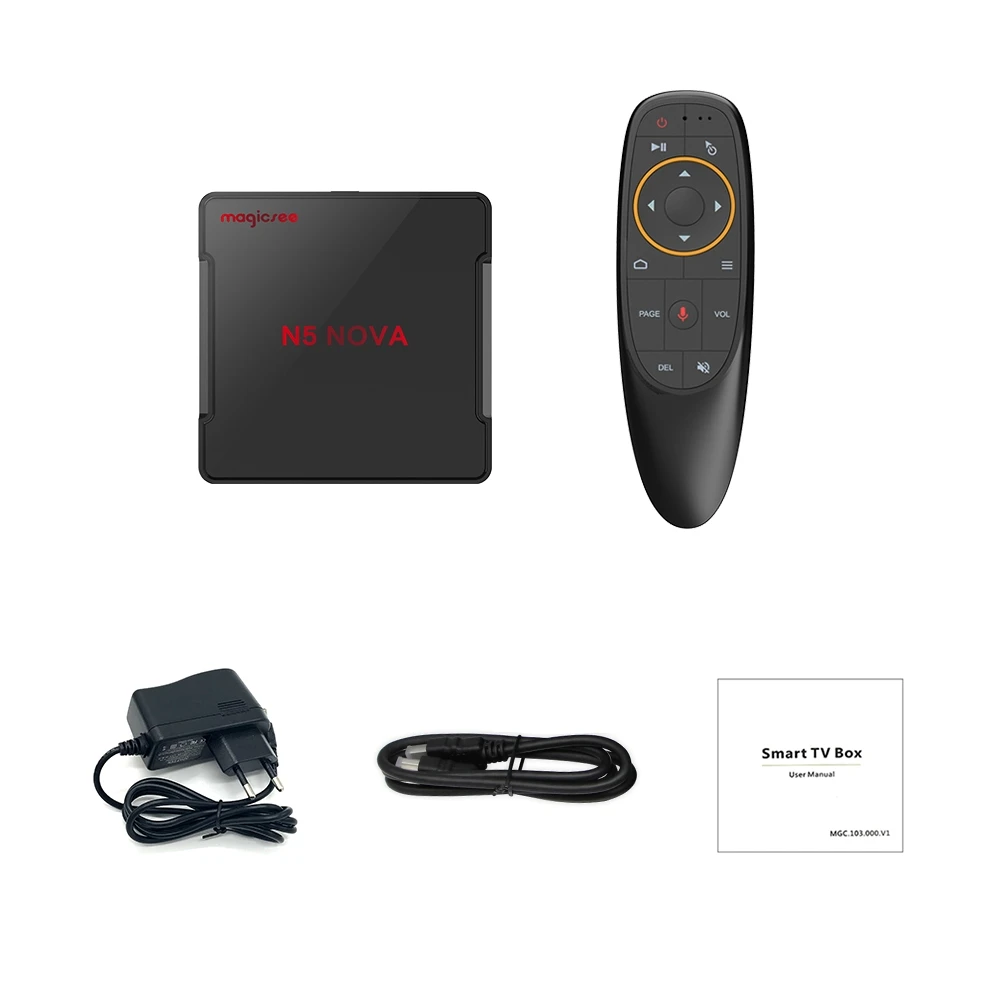 Magicsee N5 NOVA Android 9,0 BT4.0 4 Гб 64 Гб Rockchip 3318 Android 4K WiFi tv Box с 2,4G голосовым пультом дистанционного управления Поддержка Google Play