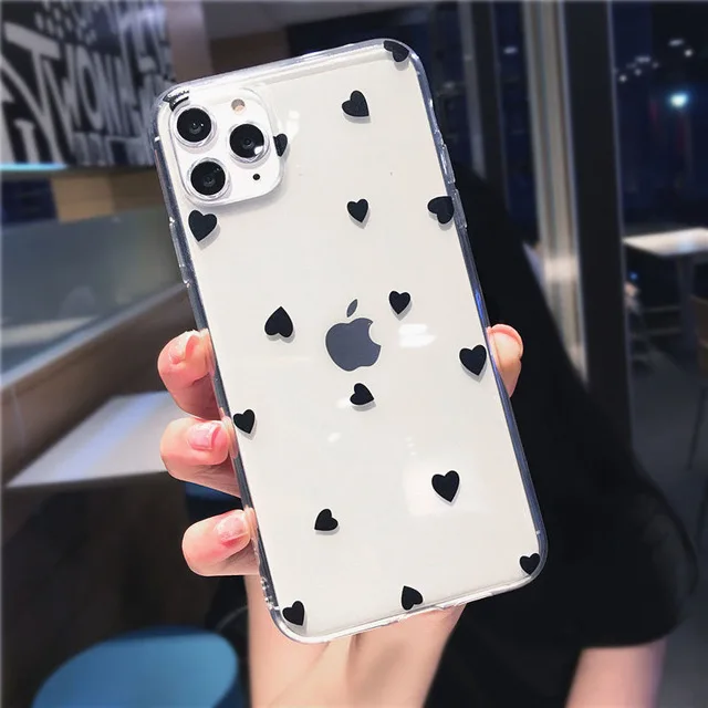 Lovebay чехол для телефона для iPhone 11 6 6s 7 8 Plus X XR XS 11Pro Max мультфильм Любовь Сердце прозрачный Ультратонкий Мягкий ТПУ задняя крышка чехол s - Цвет: black