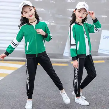 

Children's Sports Suits Kids Girls Clothing Sets Tracksuit Kids Fashion Girls 3 Piece Set Zipper Coat+White T-shirt+Pant Autumn
