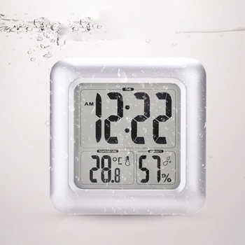 

Bathroom Clock Large Screen LCD Display Square Thermometer Waterproof Hygrometer Shower