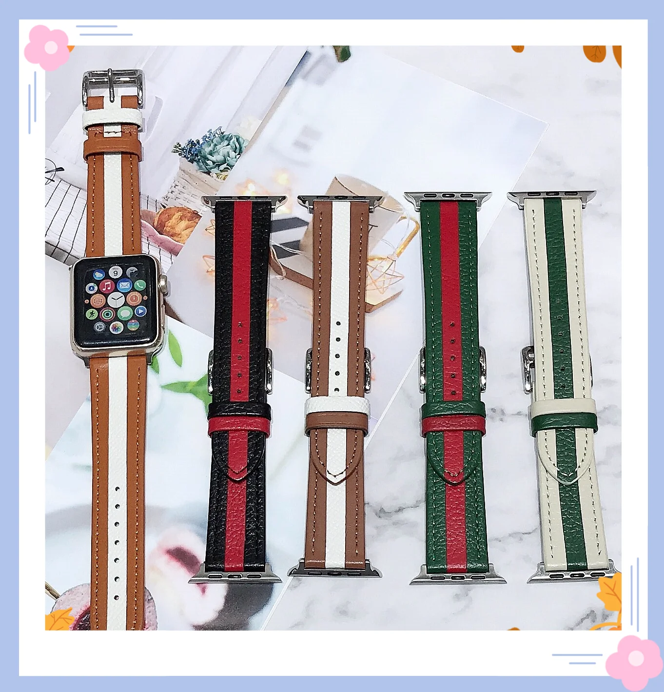 Ремешок кожаный для Apple Watch 7 45 мм 41 iwatch band 6 5 4 SE 44 40 двухцветный сшитый браслет 3 42 38 |