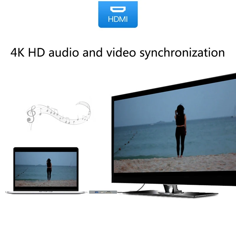 Горячий-6 в 1 Usb-C концентратор 4K Hd видео аудио кабель адаптер Тип C к Hdmi Usb 3,0/Usb 2,0 с Sd/Tf кард-ридер Тип C usb-хаб