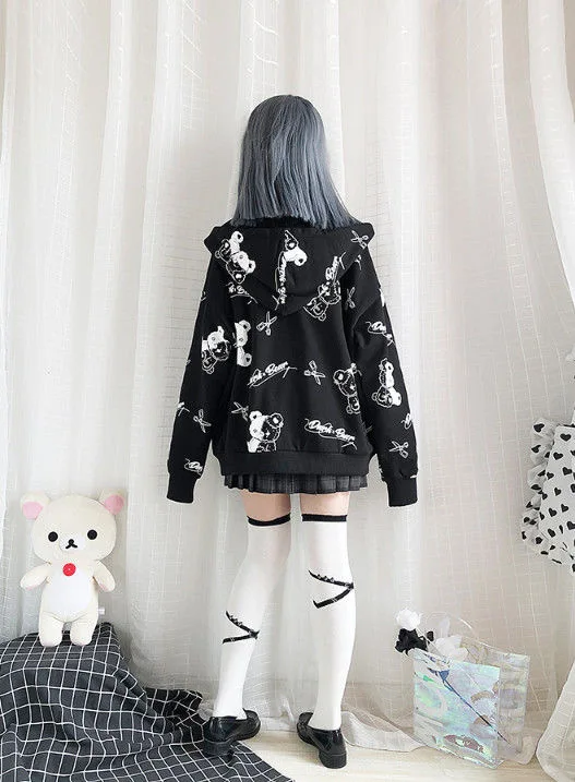 Anime JK Uniform Cosplay Lolita Clothing Monokuma Harajuku Women Coats Kawaii Spring Black Top Japanese Style Hoodies