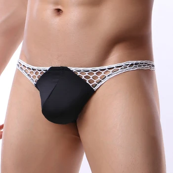

Men's Underwear Sexy Low Rise Stretchy Briefs Pouch T-pants Breathable Underpants Hollow Out Male G-Strings Club Patchwork New