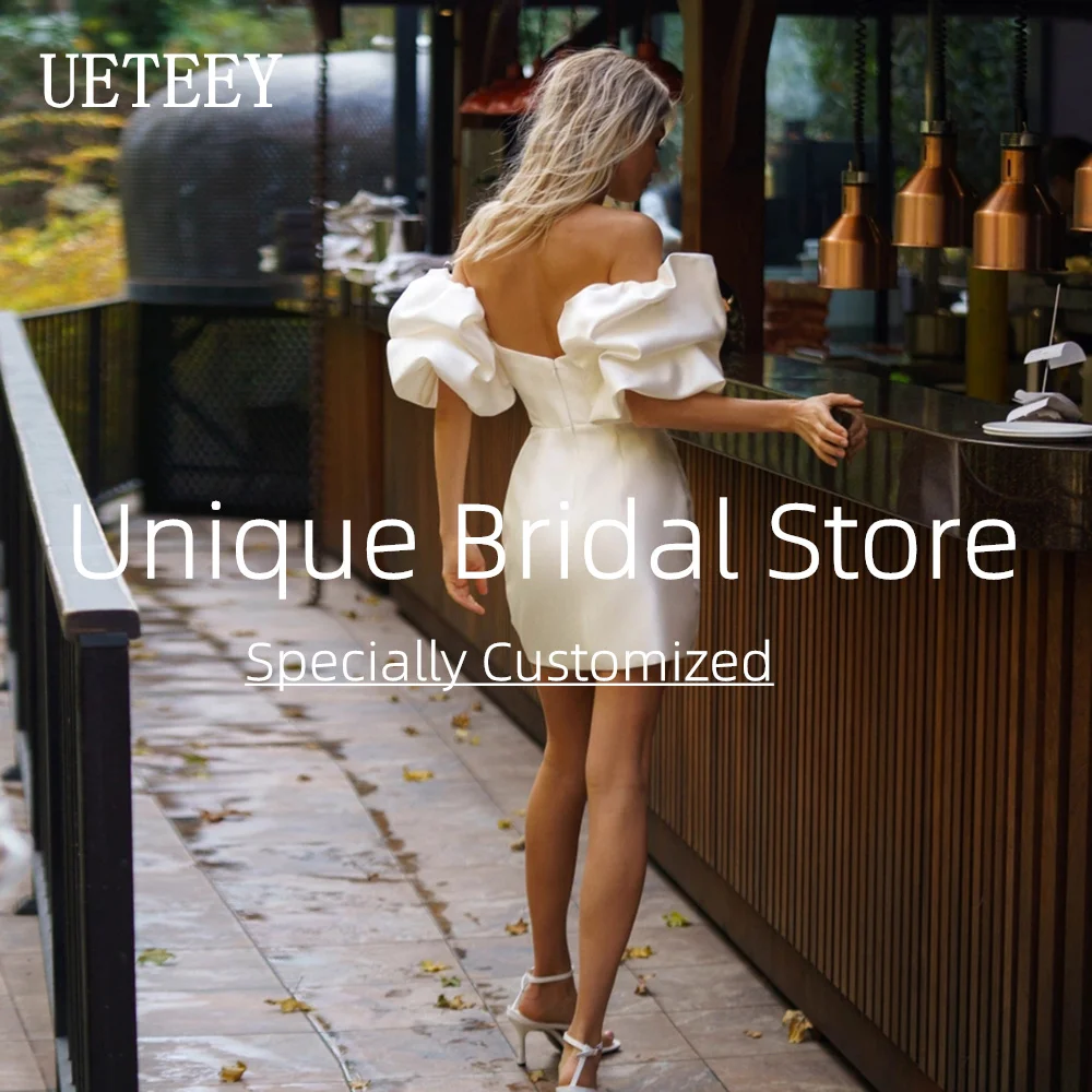 Short Mermaid Cocktail Dress Short Puff Sleeves Wedding Party Dresses Zipper Back Sweetheart Bride Night Gowns Plus Size