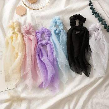 

Fashion Solid Color Seersucker Hair Accessories For Women Elastic Hair Band Ribbon Tied Gum Ponytail Holder Long Scarf Scrunchie