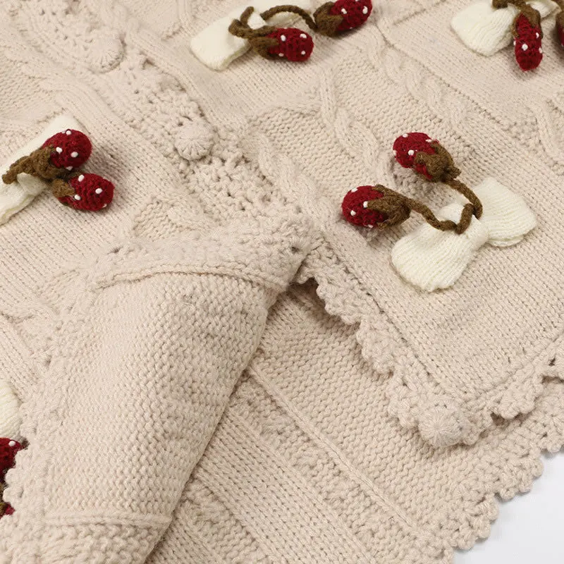 TVVOVVIN Knitted Sweater Patchwork Three-dimensional Strawberry Breathable O Neck Full Sleeve Match All Cardigans Coat Top C596
