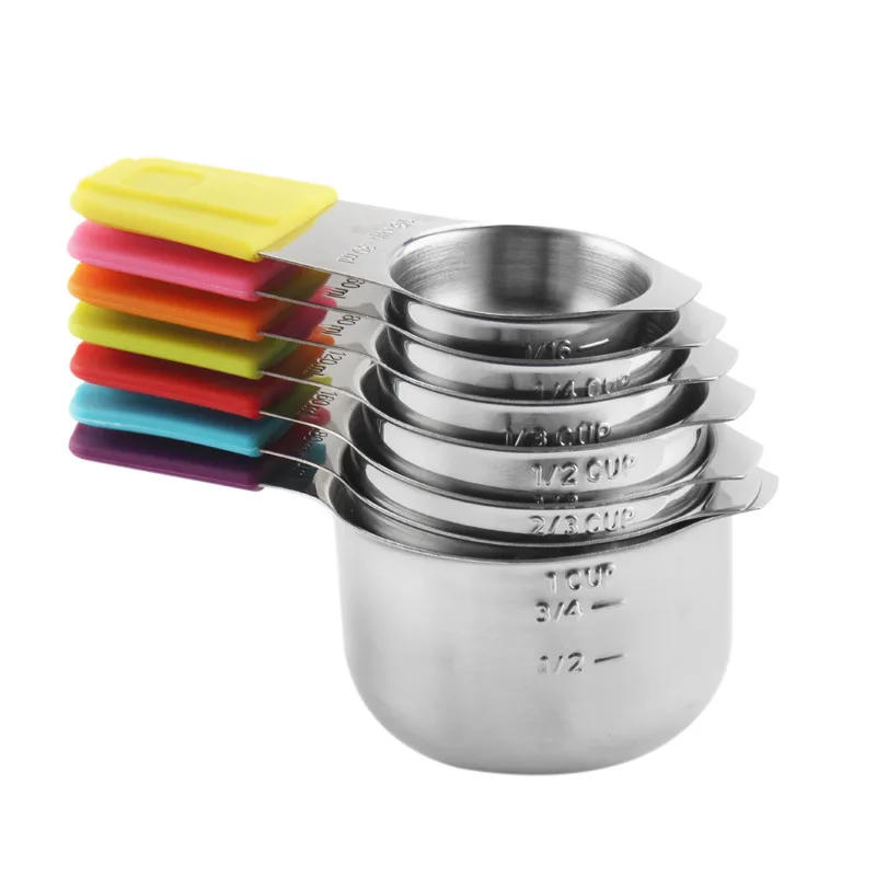 7-piece set Мерная ложка Четыре/семь комплектов 304 нержавеющая сталь силиконовые магнитные инструменты для выпечки мерные чашки пять комплектов со шкалой - Цвет: 7-piece set