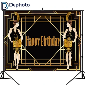 

DePhoto Birthday Background for The Great Gatsby Theme Black Gold Party Decor Photography Backdrops for Photobooth Studio