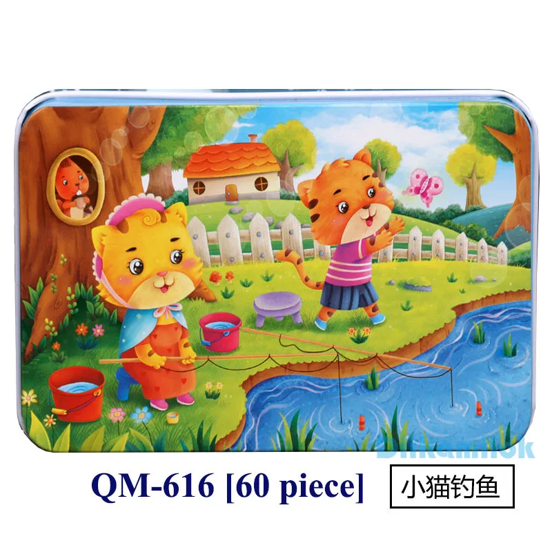 QM-616 Новинка, 60 шт., деревянные головоломки, детские игрушки, Мультяшные животные, деревянные пазлы, Детские Обучающие Игрушки для раннего обучения, рождественский подарок - Цвет: QM-616