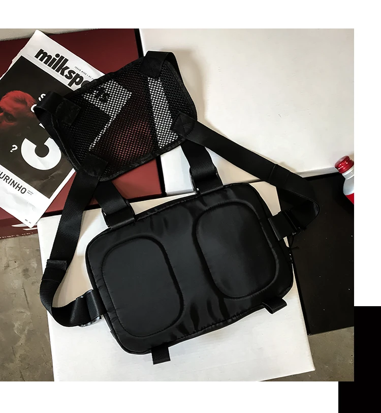 Классические нагрудные сумки для мужчин, модный жилет в стиле хип-хоп, нагрудный карман, женская черная тактическая уличная сумка в стиле Канье G177