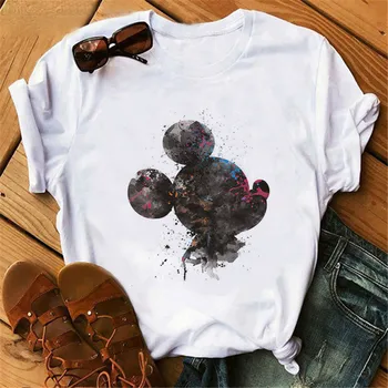 

Harajuku Mouse Cartoon Printing T-shirt Women's Fashion Graphic Tshirt O-neck Short-sleeved Cute Shirts Women Clothing Mickey