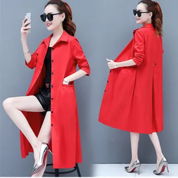 

Female Trench Coat Long 2020 New Spring Autumn Mid-length Section Knee-length Plus size Windbreaker Women Red Black Outerwear