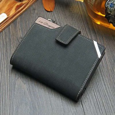 064-2 Black Корейский Повседневный мужской кошелек, короткий вертикальный локомотив, британский Повседневный многофункциональный кошелек для карт, застежка-молния, треугольная складная сумка - Цвет: 064-2 Black