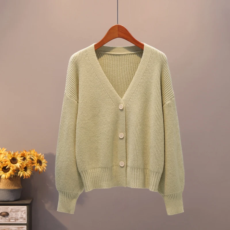Open stitch jacket New V-neck pure-color knitted sweater for women in autumn and winter - Цвет: see chart