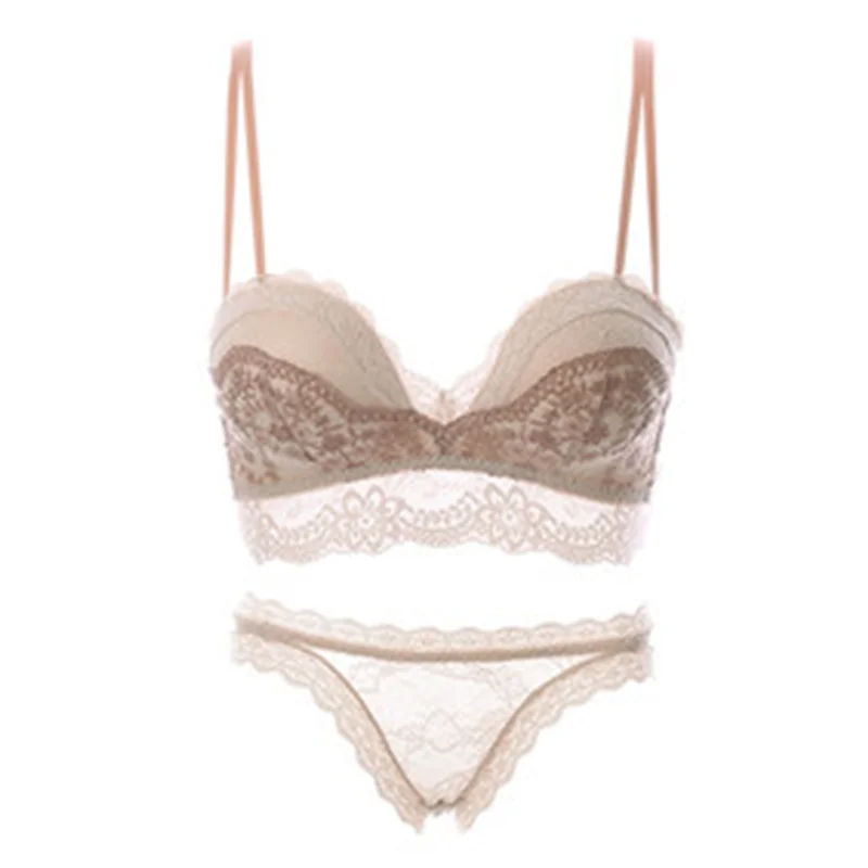 

Half cup small chest gathering bra suit comfortable steel ring flat chest show large and medium-thick underwear