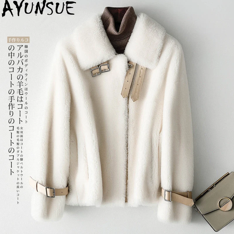 Пальто AYUNSUE из натуральной овечьей шерсти женская зимняя куртка 100% корейские