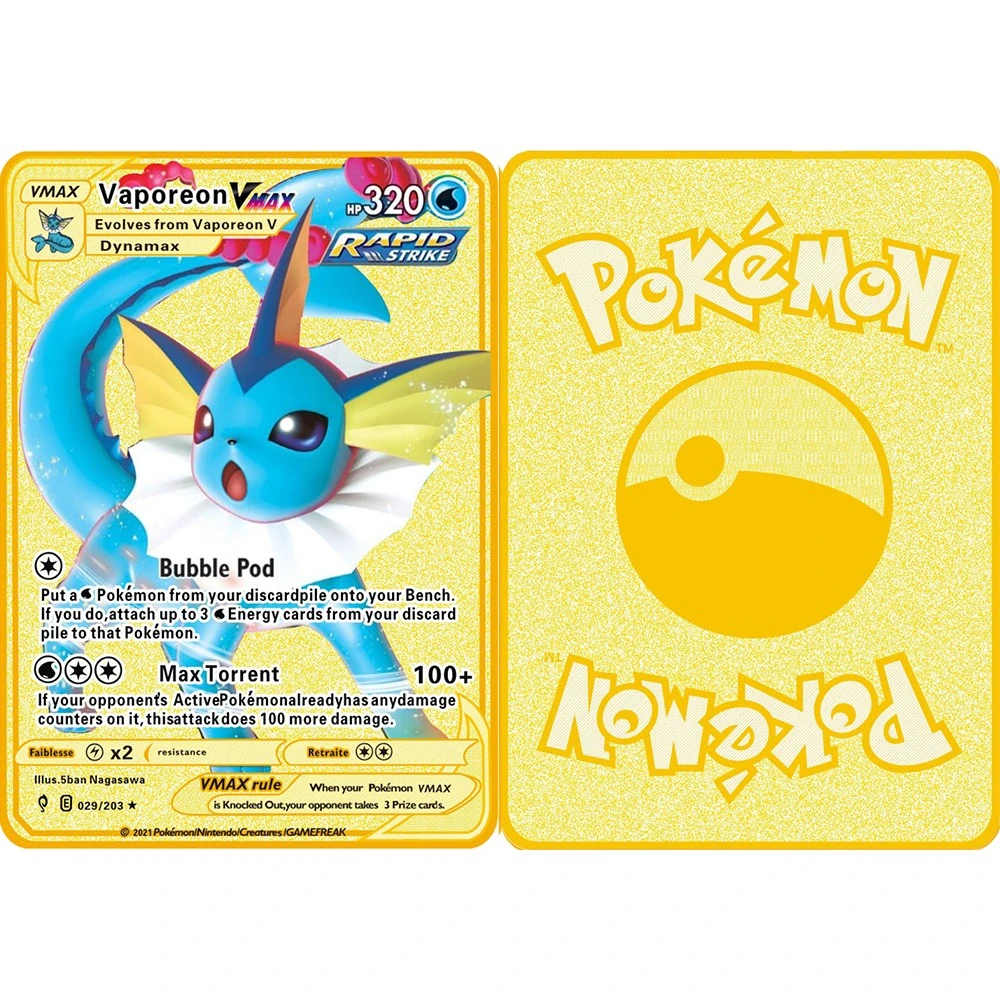 子供のためのポケモンメタルゲームカード ユニークなおもちゃ ポケモン 黄金の戦い Hp カラ10 チャリ Pikachu コレクションカード ギフト Game Collection Cards Aliexpress