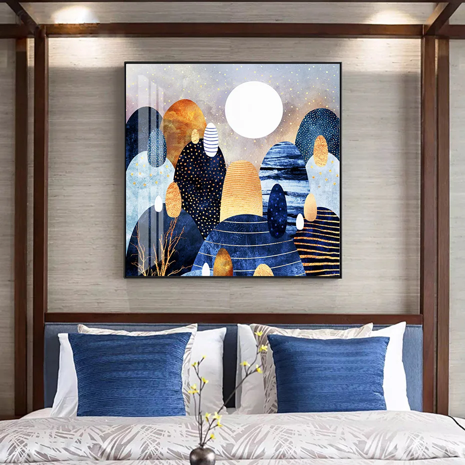 

Little Land Of Pebbles Mounatain Scene Blue Color Canvas Paintings Posters and Prints Wall Art Pictures Living Room Home Decor
