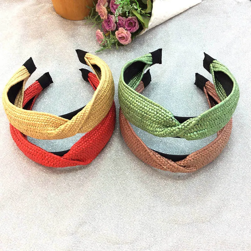 Sequin Patchwork Headband Orange Hairbands Women Color Block Hair Hoop Accessories Bowknot Cross Tie Wide Side
