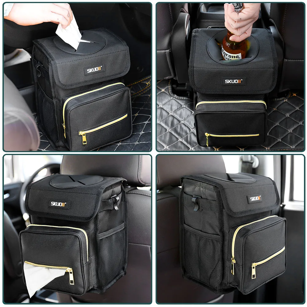 Car Trash Can Car Trash Bag SANJODS Car Trash Can Bin Waterproof Foldable Garbage Bags Tissue Storage Box Multifunction Auto Organizer Interior Car