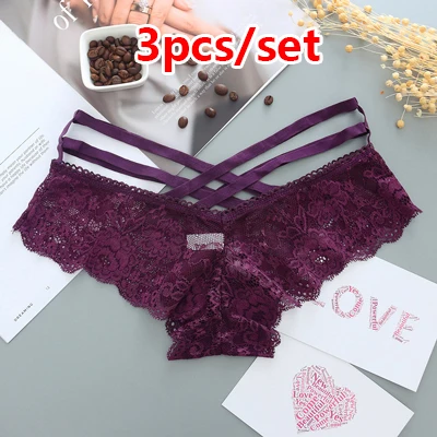 3pcs women panties 3 шт./компл. кружевные трусики однотонные Для женщин трусики комфорт нижнее белье трусики для женщин и девушек; женская обувь низкая талия с перекрестными ремешками Трусы-шорты - Цвет: 3pcs women panties