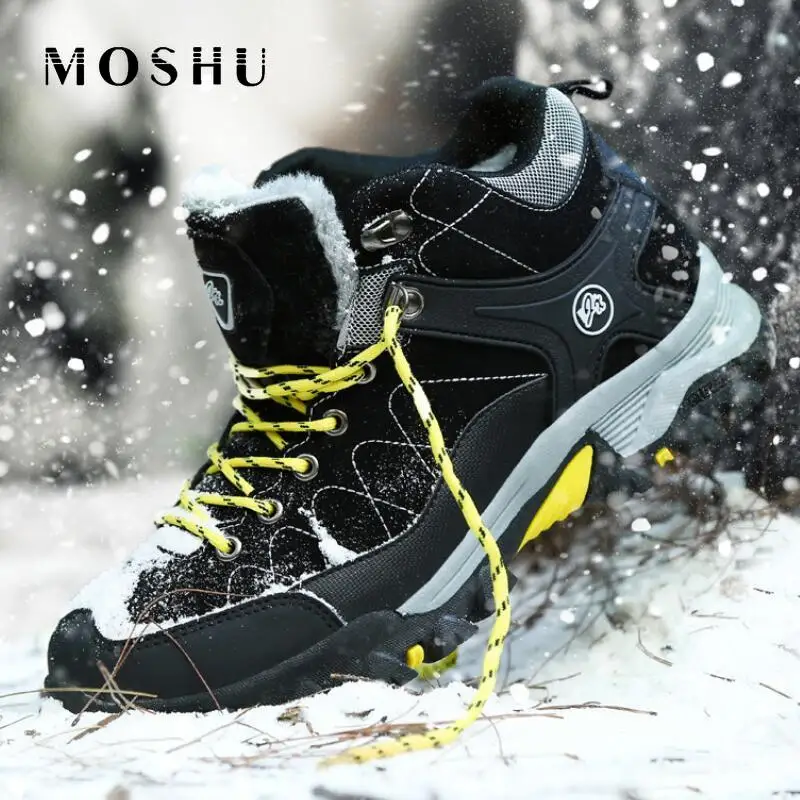 

Snow Boots Men 2019 Winter Shoes Male Fur Plush Bota Masculina Work Shoes Men Ankle Boots Lace Up Sneakers Chaussure Homme
