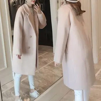 

Long Coat Autumn Winter Casual Wool Coat Pockets Women Turn Down Collar Fashion Outerwear