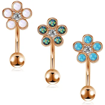 

16GRook Earrings Surgical Steel with Opale of 3 Colours Curved Bar Barbell Daith Conch Cartilage Earrings Eyebrow Rings Piercing