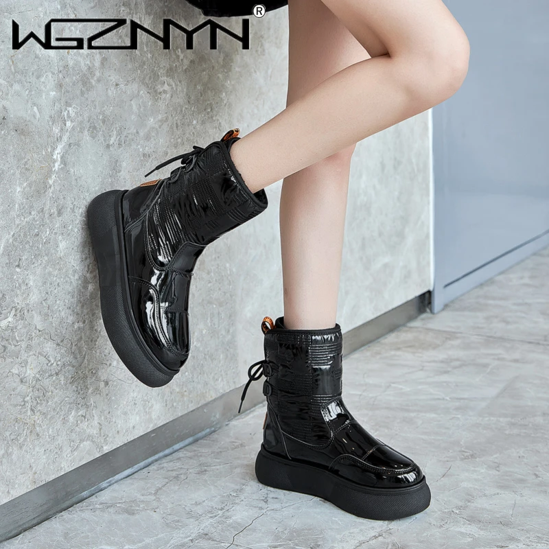 Winter Woman Boots Female Keep Warm Women's Patent Leather Boots Waterproof Female Shoes Plus Size Botas Mujer