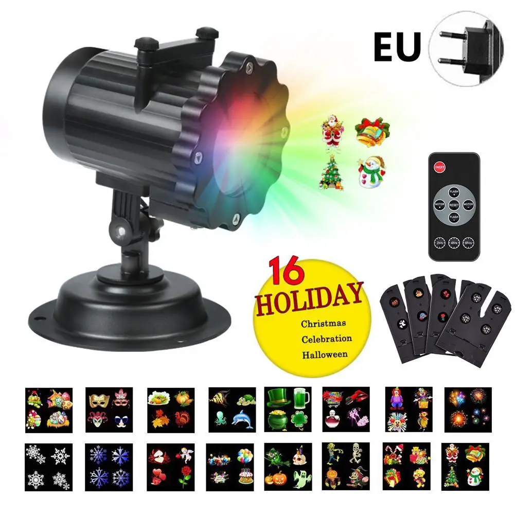 16 Patterns New Year Laser Snowflake Project Christmas LED Projector Light Waterproof Garden Lawn Lamp Remote Control Stage Lamp