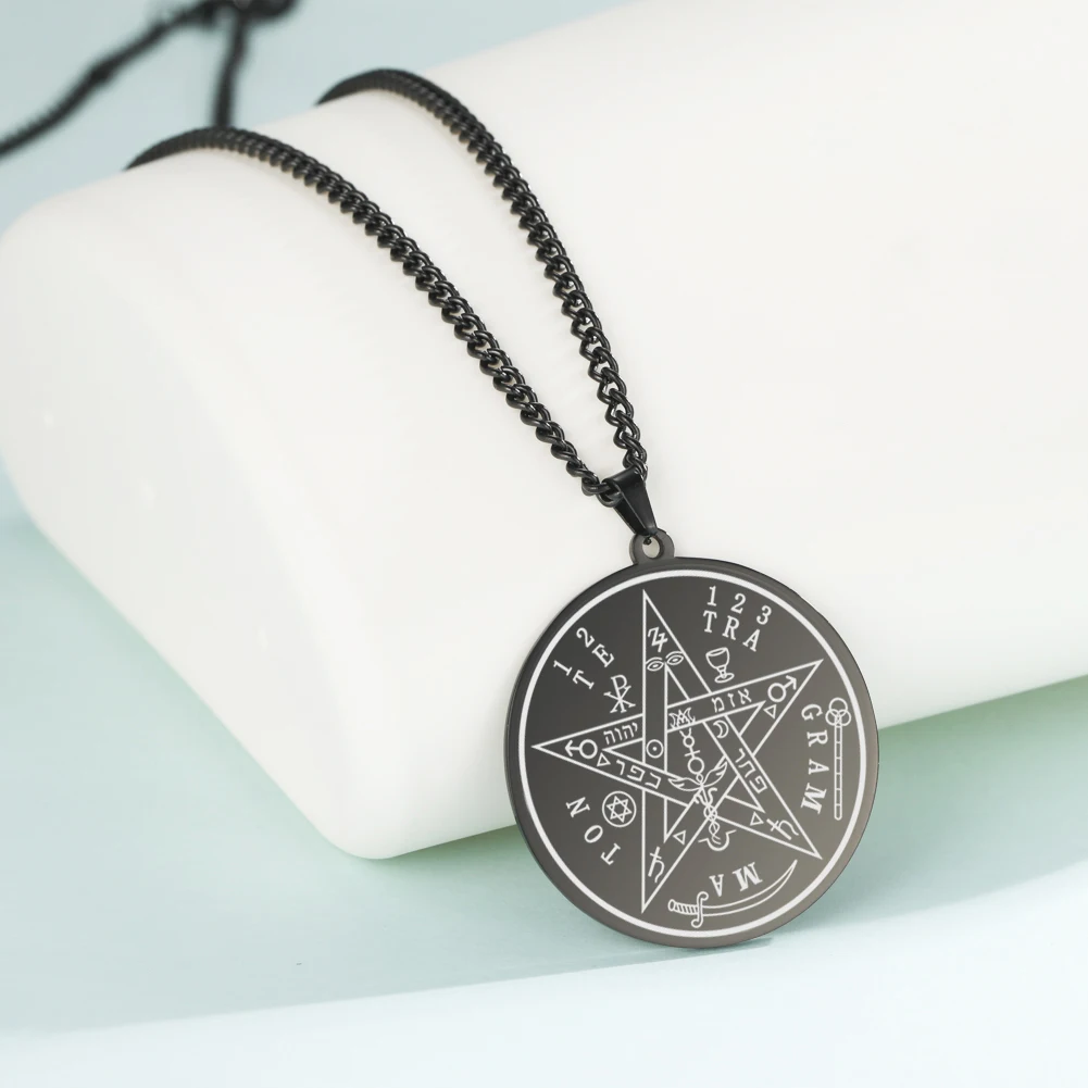LIKGREAT Vintage Wicca Necklace Tetragrammaton Pendant Wahyeh Blessed Pentagram of Solomon Amulet Stainless Steel Jewelry LIKGREAT Vintage Wicca Necklace Tetragrammaton Pendant Wahyeh Blessed Pentagram of Solomon Amulet Stainless Steel Jewelry