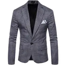 Повседневные деловые клетчатые костюмы в полоску с длинными рукавами для мужчин Блейзер masculino slim fit casaco jaqueta masculina пальто Мужская куртка осень