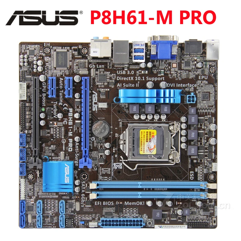 Оригинальная материнская плата ASUS P8H61 M Pro Материнская P8 H61 LGA1155 uATX DDR 3 DVI VGA USB3.0 16 ГБ