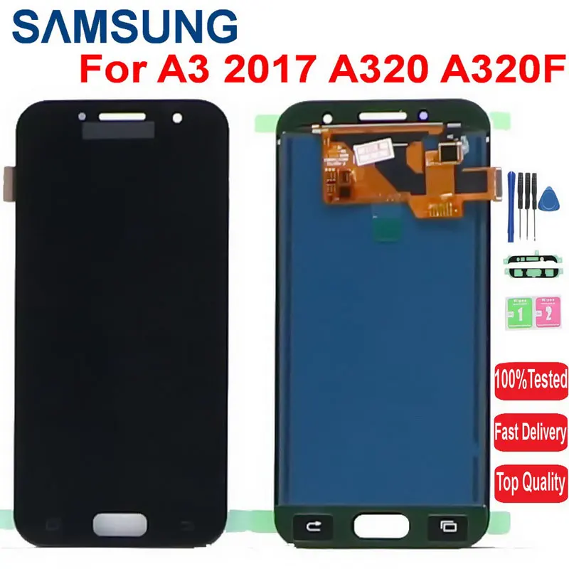 100% протестированный ЖК дисплей 4 7 дюйма A320 для Samsung Galaxy A3 2017 LCD A320F SM A320M A320Y с
