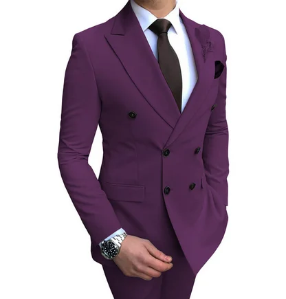 Purple Новинка, повседневный мужской костюм, 2 предмета, двубортный, с отворотом, на плоской подошве, повседневный смокинг для свадьбы(Блейзер+ брюки - Цвет: Purple