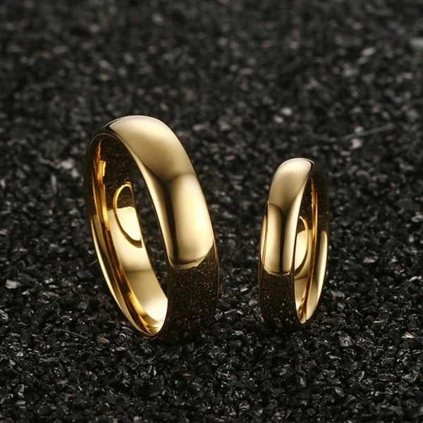 Simple Fashion Style Smooth Stainless Steel Rings Classic Gold Color Couple  For Women And Men Wedding Engagement Jewelry