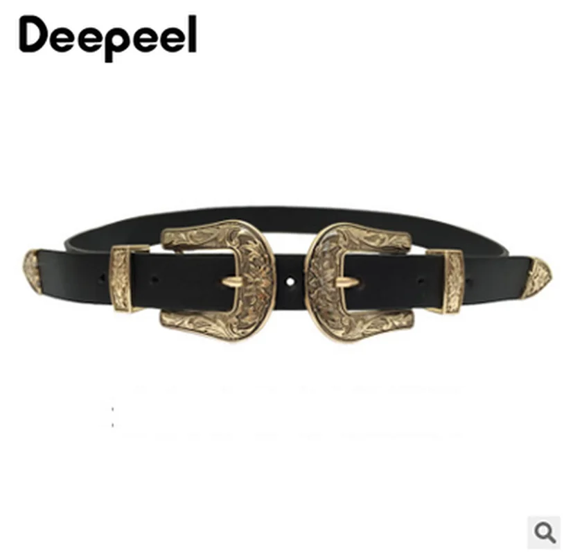 Deepeel, 1 шт., модные ретро ремни с двойной пряжкой для женщин, дикое платье с декоративной отделкой, джинсы, пояс из ПУ, роскошный женский ремень YB077