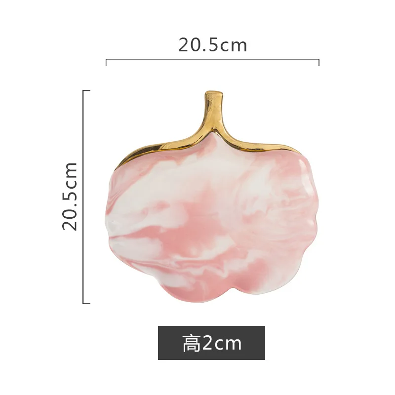 PINK 20.5CM Позолоченная мраморная керамическая тарелка блюдо суп чаша для риса Салатница ювелирный поднос для посуды Декоративная посуда WF9101046 - Цвет: PINK 20.5CM